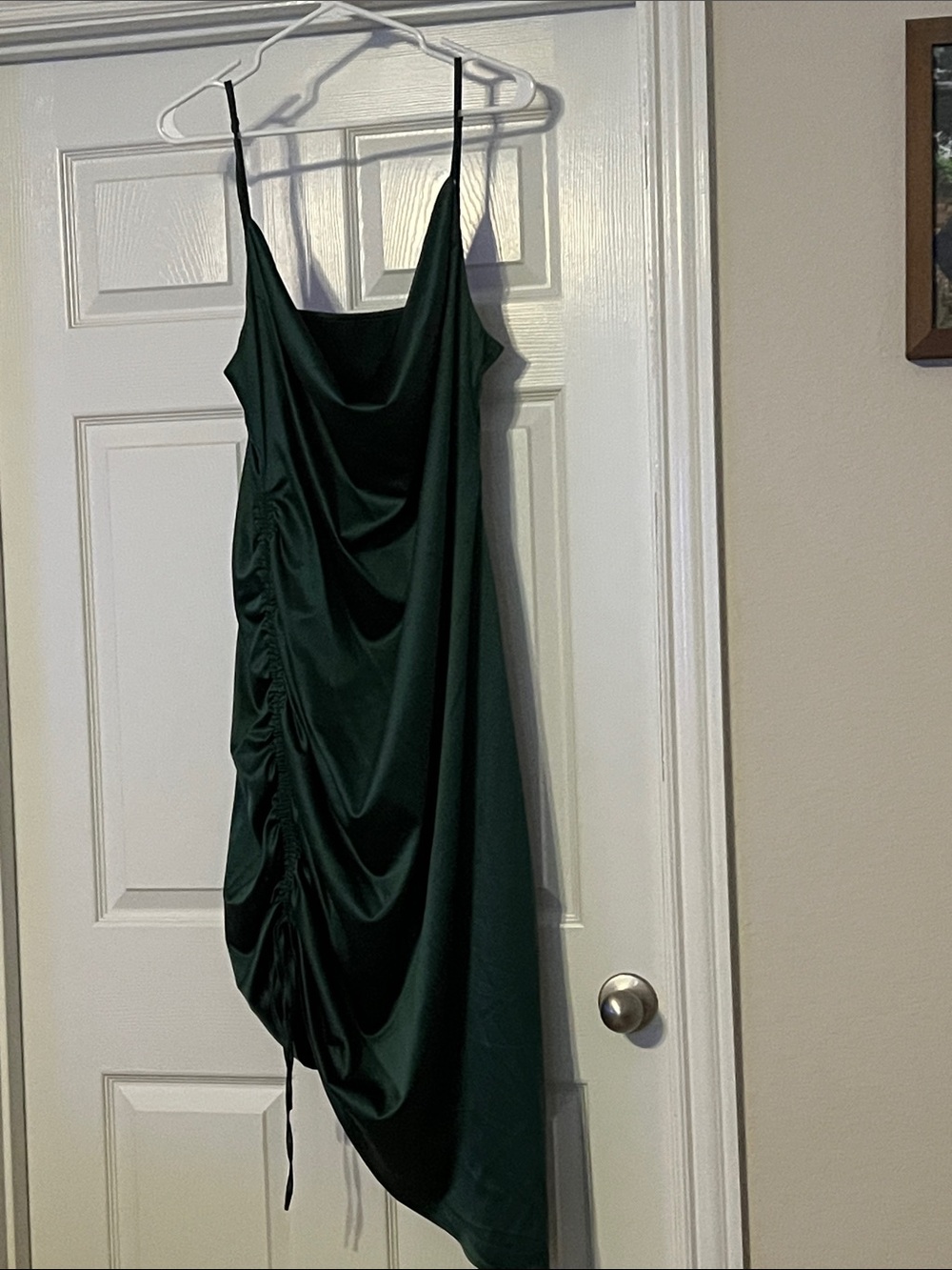 Women's Emerald Green Ruched Slip Dress
